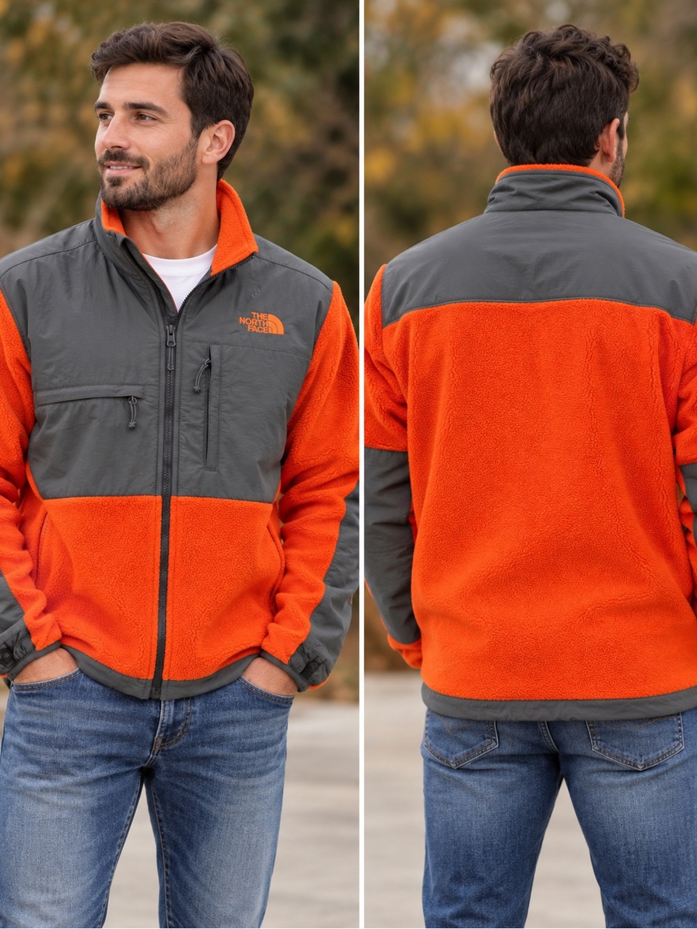 The North Face Men's Orange and Gray Denali Fleece Jacket